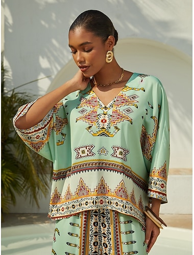  etnisk totem bluse med silkemyke satengermer