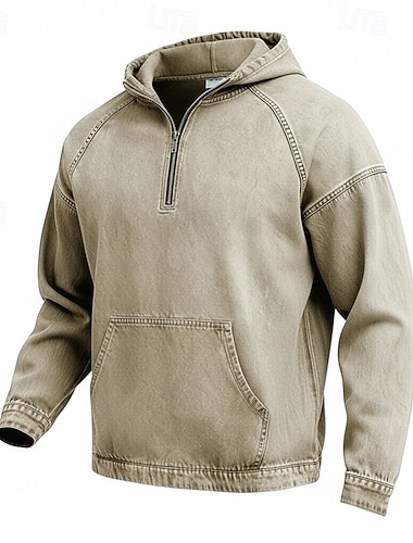  Homens Moletom Moletom com capuz Quarter Zipper Hoodie Azul Adamascado Rosa Verde Tropa Azul Marinha Com Capuz Tecido Patchwork bolso canguru Casual Diário Desportos e Ar livre Roupa de rua Legal