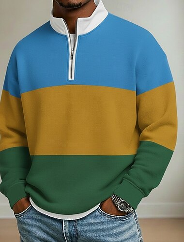  Ανδρικά Ριγέ Πόλο Μακρυμάνικο Όρθιος γιακάς Ένδυση γυμναστικής και άθλησης Διακοπές Ένδυση γυμναστικής και άθλησης Καθημερινά 3D εκτύπωση Μπλοκ χρωμάτων Άνοιξη Φθινόπωρο Θαλασσί Μαύρο Βαθυγάλαζο