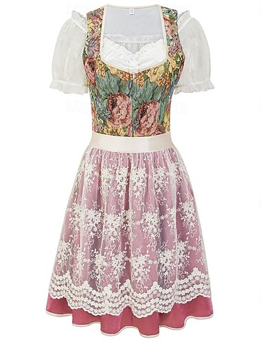  Carnaval Oktoberfest Robe Dirndl Robes traditionnelles Femme de ménage Allemand Munich Prairies Femmes Tissu de style traditionnel Robe