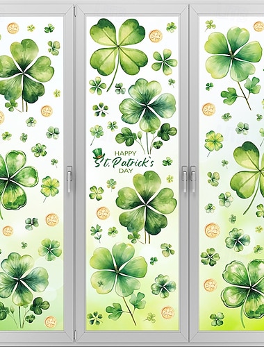  5 Bögen Fensteraufkleber zum St. Patrick's Day, statisch haftende Aufkleber mit irischem vierblättrigem Kleeblatt, Glasaufkleber für festliche Stimmung zur Dekoration von Schaufenstern und Geschäften