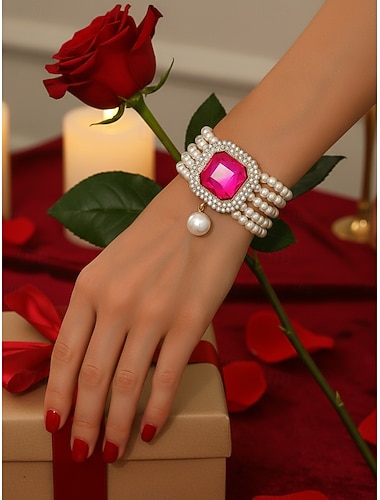  Pulseira feminina de pérolas com pingente de cristal grande - joia elegante e marcante com strass para festas, eventos noturnos e coquetéis.