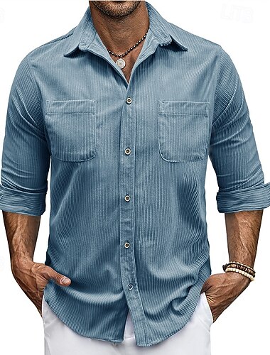  Homme Chemise Chemise d'été Chemise Décontractée Chemise de Plage Chemise en velours côtelé Chemise Boutonnée Bleu Noir Blanche Bleu Roi Kaki manche longue Couleur Unie Revers Occasionnel Quotidien