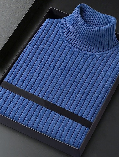  Herren Rollkragenpullover Pullover Gerippt Stricken Normale Oberteile Gestrickt Gerippt Einfach Hoher Ausschnitt Basic warm halten Lässig Alltagskleidung Bekleidung Winter Blau Schwarz M L XL