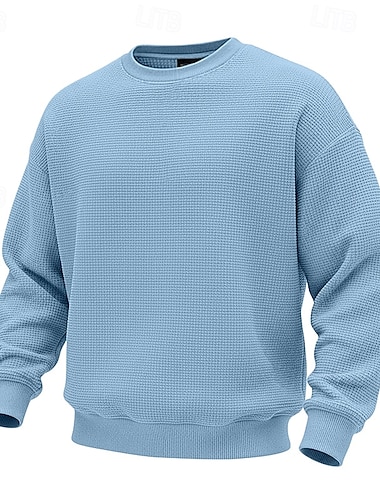  Herren Sweatshirt Waffel-Sweatshirt Pullover Kapuzensweatshirt Aprikose Weiß Hellgrün Marineblau Purpur Rundhalsausschnitt Einfach Strukturiert Lässig Täglich Sport & Outdoor Streetwear Cool