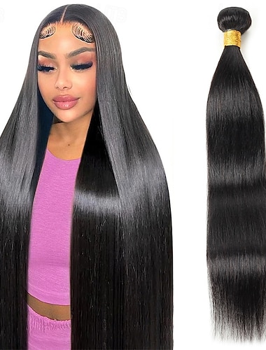  Brasilianisches Echthaar, Farbe 1b #, Naturschwarz, glatt, 1 Bündel, 25-75 cm