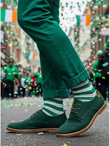 scarpe oxford in pelle scamosciata verde da uomo, scarpe casual morbide e leggere per comfort e stile, perfette per l'uso quotidiano, casual da lavoro, feste e outfit per il giorno di San Patrizio
