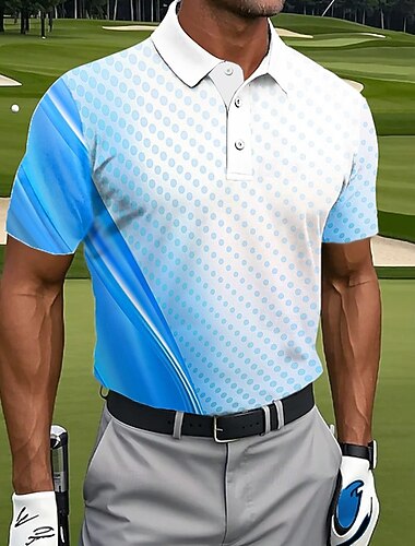  Per uomo Geometrico Polo Polo da Golf Manica Corta Magliette polo Bavero Casual Athleisure Stampa 3D Bottoni Estate Blu Rosso Azzurro cielo