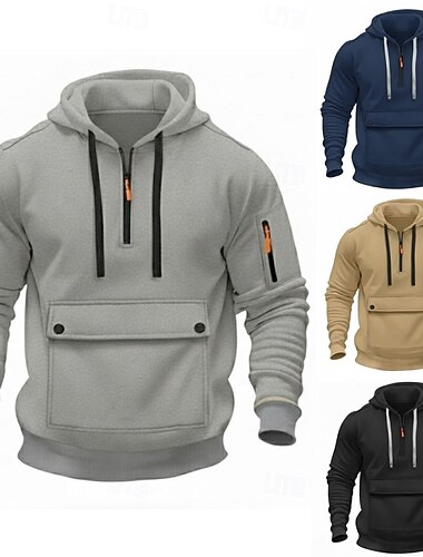  Voor heren Trui met capuchon Hoodie met volledige rits Zwart Marineblauw Khaki Lichtgrijs Donkergrijs Capuchon Effen Zak Dagelijks Sport & Outdoor Feestdagen Polyester Streetwear Basic Casual Lente
