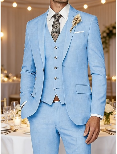  Herren Blazer + Weste + Anzughose Blazer Geschäft Arbeit Hochzeit Mode Streetwear Herbst Winter Terylen Einfach 3 Teile Einreihig Blazer Schwarz Champagner Rosa Kaki