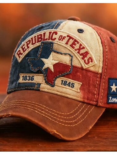  Lone Star Legacy Texas Republic Cap, Baseballkappe der Republik Texas, Vintage-Hut mit Stickerei, verstellbare Retro-Truckerkappe mit abgenutzter Lone Star Texas-Flagge für Damen und Herren