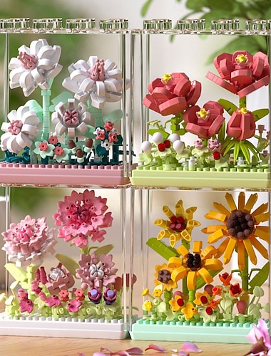  4D-DIY-Blumenbausteinset, bunte Mini-Bausteinkollektion mit Blumenmotiv, ABS-Kunststoff-Baukasten zum Thema Garten, kreatives Geschenk für Kinder ab 8 Jahren, Deko-Spielzeug für den Schreibtisch
