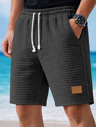  Herren Waffel Shorts Sommershorts Strandshorts Freizeitshorts Kordelzug Elastischer Bund Einfarbig Komfort Knielang Täglich Outdoor Ferien Urlaub Mode Schwarz Weiß Mikroelastisch