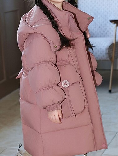  Kinderen Voor meisjes Donsjack Pufferjack Effen Kleur Sport Zak Houd Warm Windbestendig: Buiten jas bovenkleding 4-12 jaar Winter Zwart Blozend Roze Paars