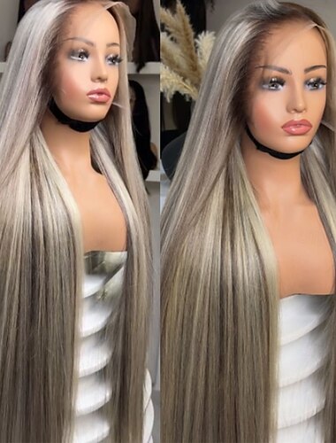  Pelucas brasileñas de cabello virgen sin procesar, sin pegamento, con cierre de encaje de 5x5, peluca de cabello humano con frente de encaje de 13x4, peluca de cabello humano liso con reflejos rubio
