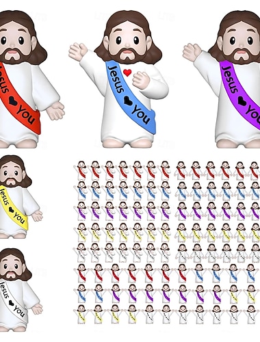  50/100 Stück kleine Jesusfiguren, Mini-Jesusfiguren, Ostergeschenk, winzige Statuen zum Befüllen von Ostereiern, religiöse Geschenke, Partys, Taufgeschenke, mehrfarbige Miniaturdekorationen, Versteckspielfiguren