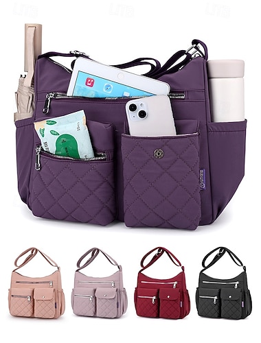  Gesteppte Nylon-Schultertasche für Damen mit mehreren Fächern – wasserdichte Umhängetasche mit großem Fassungsvermögen für Reisen, Arbeit und Alltag