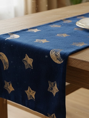 ramadan eid vert nordique &étoile d'or &Chemin de table brodé de sequins en forme de lune, style scandinave, décoration de salle à manger pour les fêtes et le quotidien, parfait pour les réceptions et