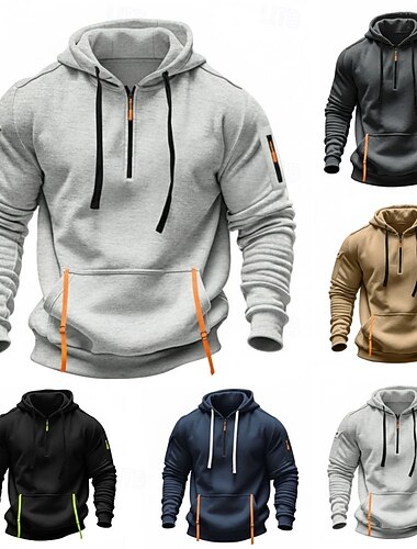  Herre Hattetrøje Hættetrøje med lynlås Sort Navyblå Kakifarvet Lysegrå Mørkegrå Hætte Vanlig Lomme Sport & Udendørs Daglig Ferie Polyester Gade Basale Afslappet Forår & Vinter Tøj Hættetrøjer
