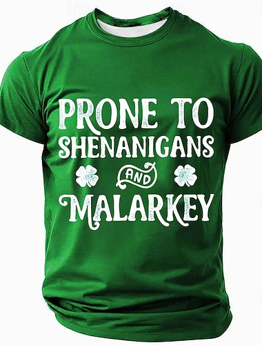  St. Patricks Day Herren Grünes T-Shirt Neigung zu Scherzen und Blödsinn Lustiges Irisches Shamrock Grafik Kurzarm-Shirt Ferienparty Lässiges Oberteil Bekleidung Apparel S M L XL XXL XXXL