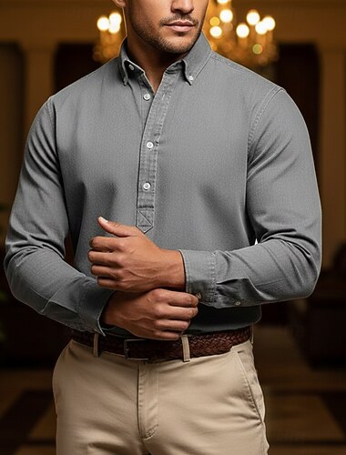  Per uomo Camicia popover Camicia Oxford Blu denim Nero Bianco Blu marino Blu scuro Manica Lunga Semplice Colletto italiano visibile Casuale All'aperto Tasca Abbigliamento Neutro Moda Quotidiano Casual