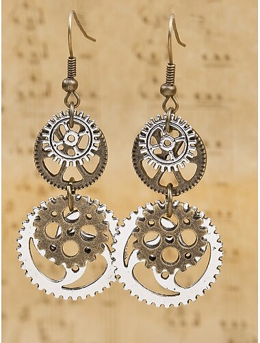  Women's Mardi Gras Antique Alloy Gear & Key Dangle Earrings - Multi-Color Industrial Accessory for Carnival & Themed Parties