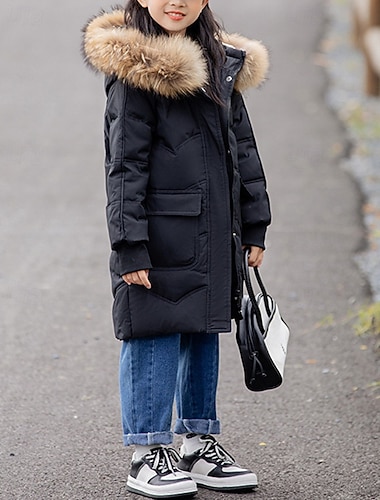  Lapset Tyttöjen Untuvatakki Puffer takki Kirjain Urheilu Tasku Pidä Lämmin Tuulenpitävä ulko- Takki Päällysvaatteet 5 vuotta + Talvi Musta Punastuvan vaaleanpunainen