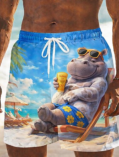  Pánské Komiks Žirafa Hroch Plavecké trenýrky Plavky pánské Surfovací šortky Středně vysoký pas Legrační Havajské Plážová dovolená Boční kapsy Podšívka ze síťoviny Elastická šňůrka v pase Návrhář