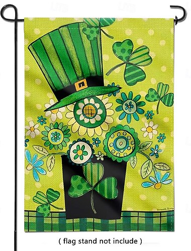  Gartenflagge zum St. Patrick's Day, Kleeblatt-Kobold-Motiv, grün &Goldene irische Dekoration, Gartenflagge für die Feier zum St. Patrick's Day.