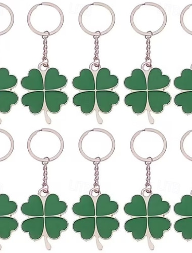  10 Stück Glücksklee-Schlüsselanhänger zum St. Patrick's Day, grüne Kleeblatt-Schlüsselringe aus Edelstahl, verschiedene Ausführungen, perfekte Gastgeschenke &Geschenke