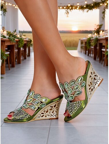  Dames sandalen met strass-steentjes – elegante instapschoenen voor de moeder van de bruid, met uitsparingen voor een rustieke schuur &bruiloften op boerderijen