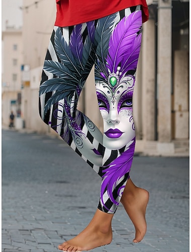  Carnaval Dames Leggings Vakantie Vintage Etnische Stijl Volledige Lengte Hoge Taille Broek Grafisch Gestreept Abstract Zacht Comfortabel Rekbaar Dagelijks Thuis Buiten Geel Rood Paars Groen Zomer