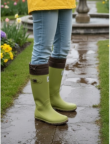  Opvouwbare groene regenlaarzen voor dames - waterdichte, verstelbare tuinlaarzen met antislipzool | praktische, casual stijl voor tuinieren, klussen in de tuin, boodschappen doen en wandelingen op regenachtige dagen