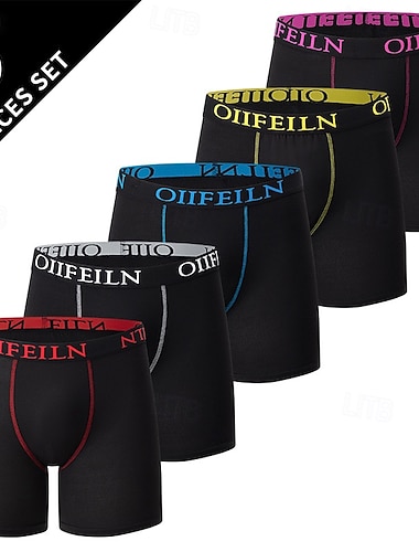  Voor heren 5 stuks Basic slipje Boxer Slip Elastische taille Teryleen Ademend Comfortabel Kleurenblok Brieven Meerkleurig