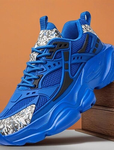  Мужские спортивные кроссовки на массивной подошве — синие, с металлическими акцентами, с дышащей сеткой для активного образа жизни и активного отдыха