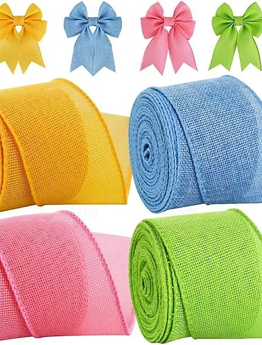  4 rolos de fita aramada rústica de juta colorida para Páscoa, ideal para guirlandas de Natal, Halloween, outono, laços, artesanato, embrulho de presentes, festas e decoração boho.
