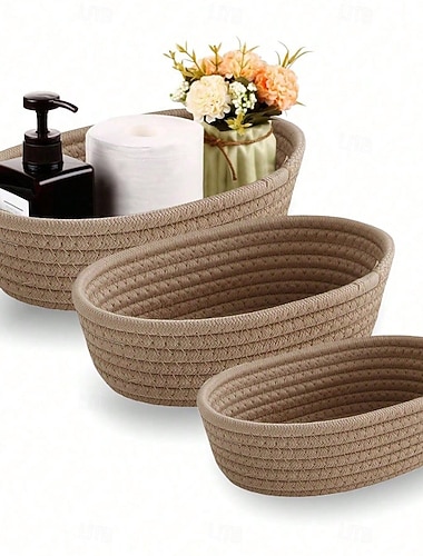  Elegante, ovale Stoffkörbe aus Seilgeflecht – faltbar, dekorative Schreibtisch-Organizer für Kosmetikartikel und Snacks &Schlüssel mit stilvollem, bootsförmigem Design, ohne Aufdruck, einfache