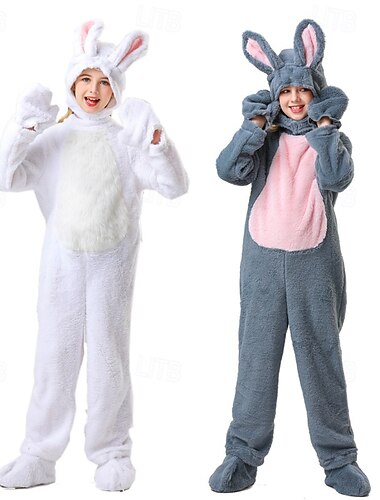  Karnevalskostüm 2026 Kigurumi-Pyjamas Ausgefallene Kostüme Onesie-Kostüm Kaninchen Hase Niedlich Mit Kapuze Fleece Kinder Jungen Mädchen Karneval Ostern Party Leistung Hausbekleidung Verkleiden