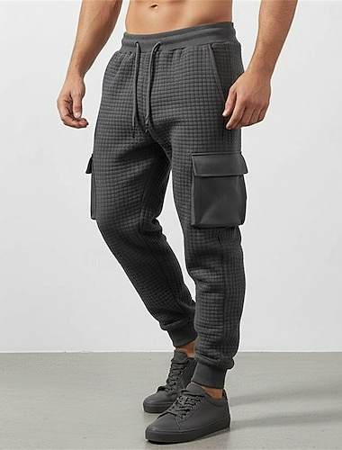  Herre Vaffelstruktur Militærbukser Joggere Bukser Uformelle bukser Multi lomme Elastisk mansjett عادي Komfort Full lengde Avslappet Daglig utendørs Ferie Mote Svart Hvit Mikroelastisk