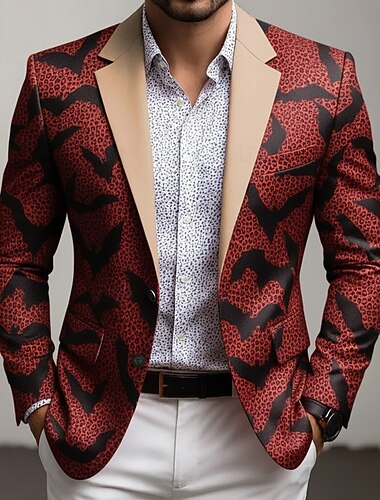  رجالي خفاش جاكيت بليزر معطف موضة مريح متنفس فني كاجوال فضفاض مناسب للبس اليومي ملابس الحفلات والسهرات جيب طباعة ثلاثية الأبعاد Buttons كل الفصول حز كم طويل أزرق أحمر بني