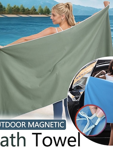  Übergroßes, schnelltrocknendes Mikrofaserhandtuch mit Magnetverschluss, super saugfähig und sandabweisend, perfekt für Strand, Pool, Reisen, Fitnessstudio und Camping