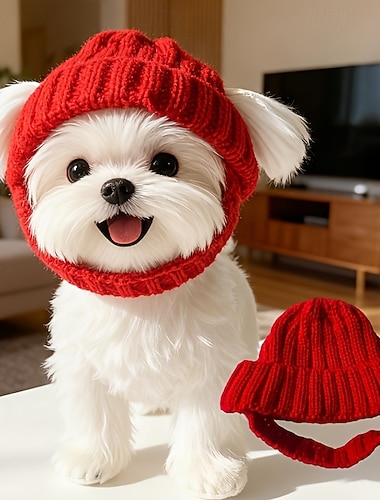  Gorro de tricô quentinho para animais de estimação, ideal para outono e inverno. Perfeito para o Halloween, protegendo seu pet do vento e oferecendo conforto e estilo. Ideal para proteger a cabeça do