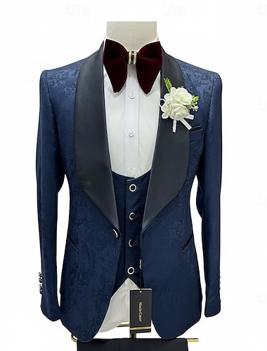  Menn Smokings Strandbryllup Vårbryllup Blå Svart Vår sommer Dress Rundet jakkeslag Fest Forretning Ensfarget Skreddersydd 3 deler sett Enkelt Brystet Enn-knapp