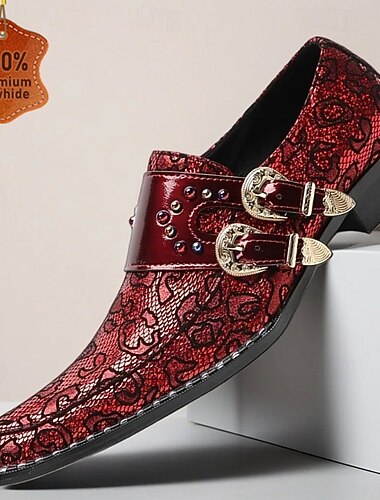  Miesten Mardi Gras punaiset koristeelliset loafers-kengät soljilla – Uniikit viralliset kengät erityisiin tilaisuuksiin juhlille ja tyylikkäille tapahtumille