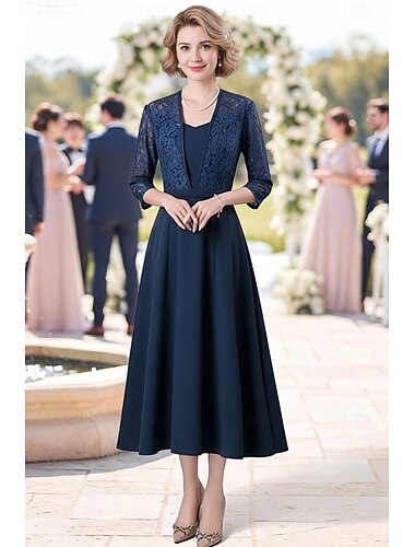  Linha A Até o Tornozelo Vestido de festa Vestido Coquetel Vestido de convidada de casamento Vestido Para Mãe dos Noivos Manga Longa Decote Quadrado Elegante Simples Convidado do casamento Festa de