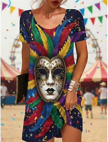  Dames Mini-jurk Casual jurk T shirt jurk Modieus Modern Dagelijks Buiten Vakantie Normale pasvorm Grafisch Korte mouw Strakke ronde hals Zwart Licht Paars Paars Donker Paars Zomer Lente