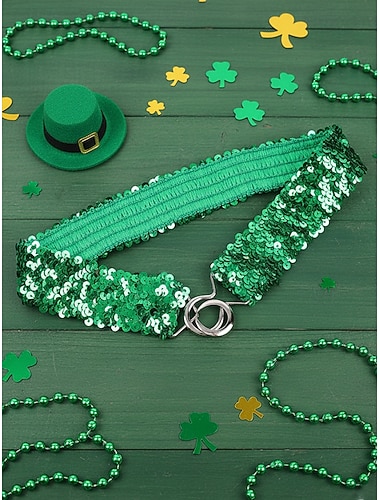  cintura da donna con paillettes, materiale in poliestere elasticizzato, disponibile in più colori, perfetta per il giorno di San Patrizio, il carnevale e l'uso quotidiano