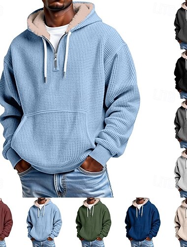  Pánské Kapuce Vaflové mikiny s kapucí Svetr Mikina se zipem na čtvrtletí Fleecová mikina Černá Bílá Armádní zelená Bordó Námořnická modř Kapuce Bez vzoru Kapsy Ležérní Denní Sporty a outdoor Šik ven
