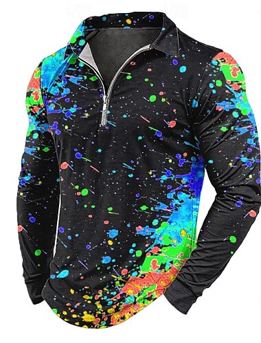  Voor heren Splash inkt Polo Lange mouw Poloshirt Overhemden met kraag Revers Casual Alledaagse kleding 3D-afdrukken Polo met kwartrits Lente Herfst Winter Zwart 1 Zwart 2