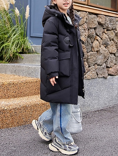  Lapset Tyttöjen Untuvatakki Puffer takki Yhtenäinen väri Urheilu Tasku Pidä Lämmin Tuulenpitävä ulko- Takki Päällysvaatteet 4-12 vuotta Talvi Musta Valkoinen Vaalean vihreä